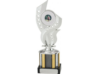 Rugby Flame Silver Column Trophy 25cm