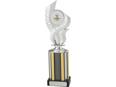 Rugby Flame Silver Column Trophy 30cm