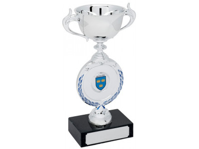 Soccer Silver Cup on Laurel Plate 17.5cm