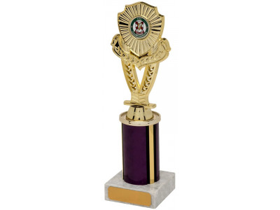 Mounted Shield Gold Column Trophy 23.5cm